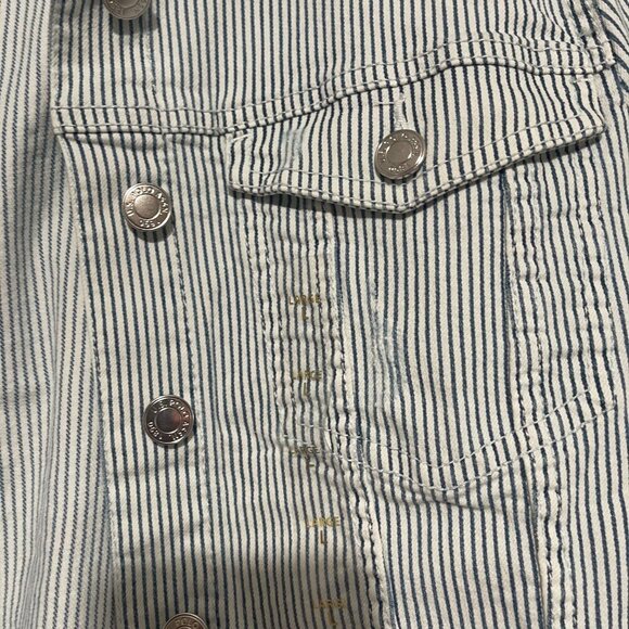 U.S. Polo Association Blue Striped Distressed Denim Jacket, Large, NWT - Picture 4 of 10